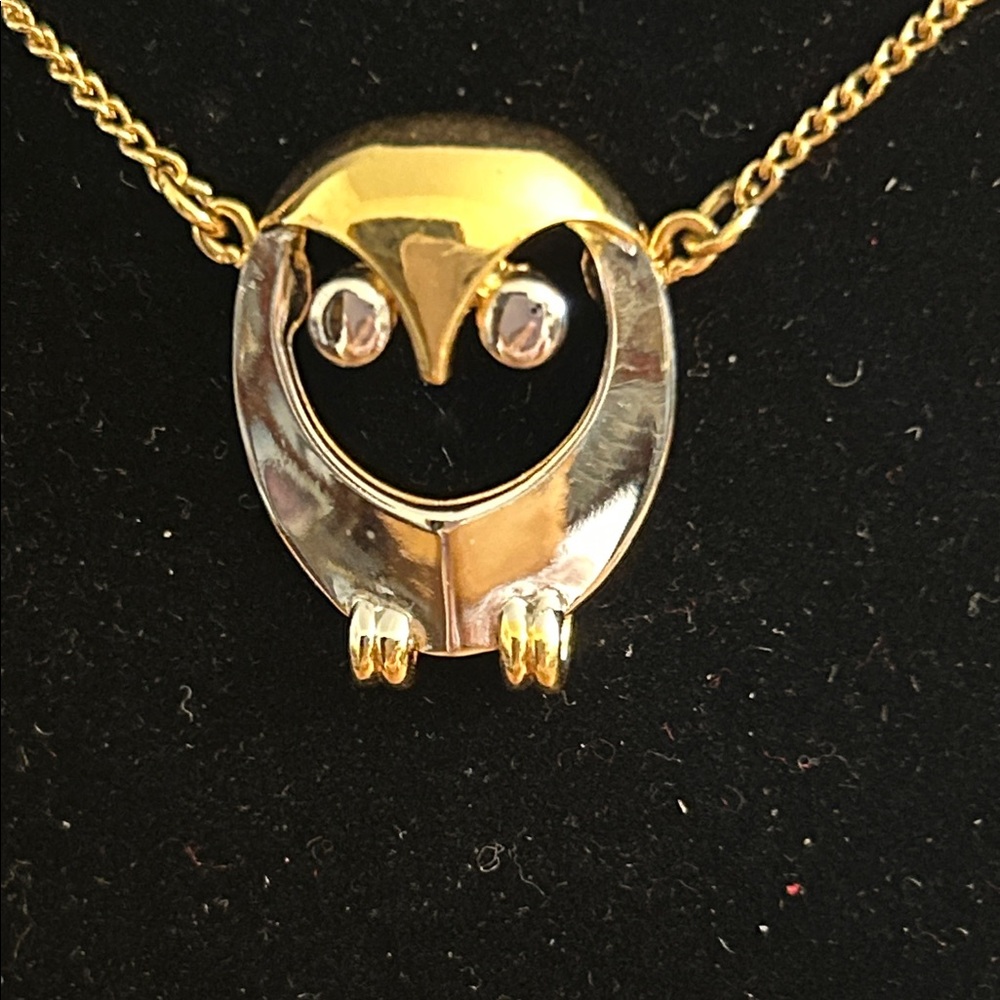 Trifari Gold and Silver Owl Necklace